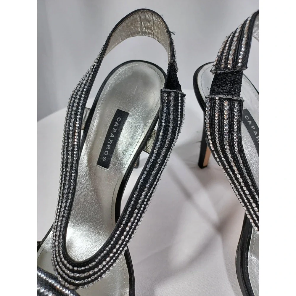Caparros Tyra Shoes Womens Size 8.5 Black Rhinestone Slingback Sandals Heels - Picture 6 of 9